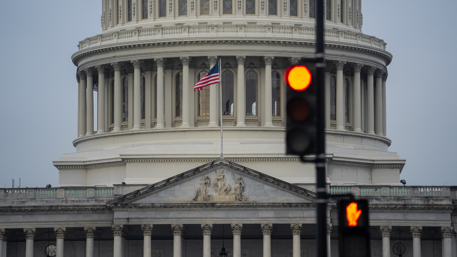 The U.S. Capitol building and traffic lights are seen in Washington D.C.