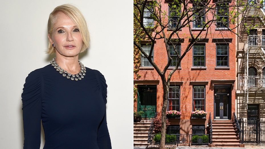 A split of Ellen Barkin on the red carpet and her former townhouse.