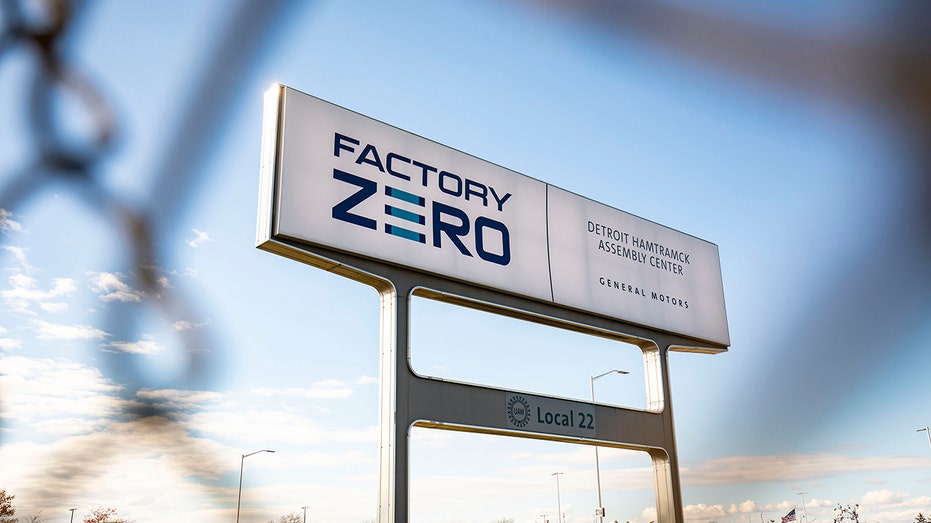 A sign for General Motors' Factory Zero plant i