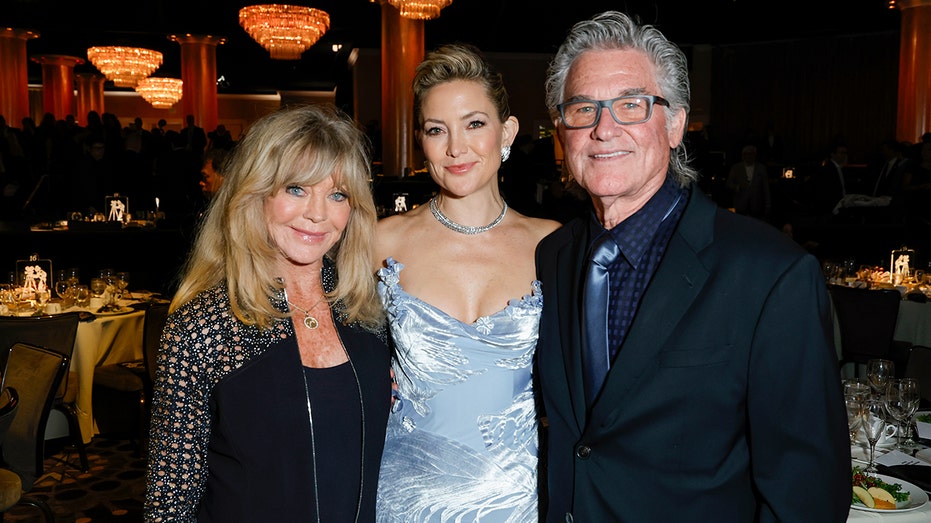 Goldie Hawn, Kate Hudson and Kurt Russell at the Will Rogers Motion Pictures Dinner in October 2025.