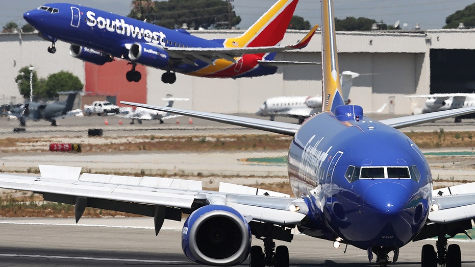 The southwestern Airlines plane is launched at Hollywood Airport Bourbank