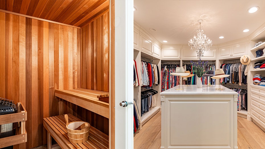 The primary bedroom also includes a sauna and a walk-in closet.