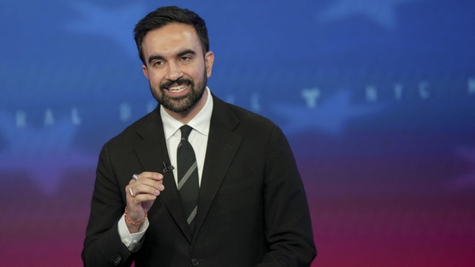 Democratic mayoral nominee Zohran Mamdani speaks during a mayoral debate at Rockefeller Center.