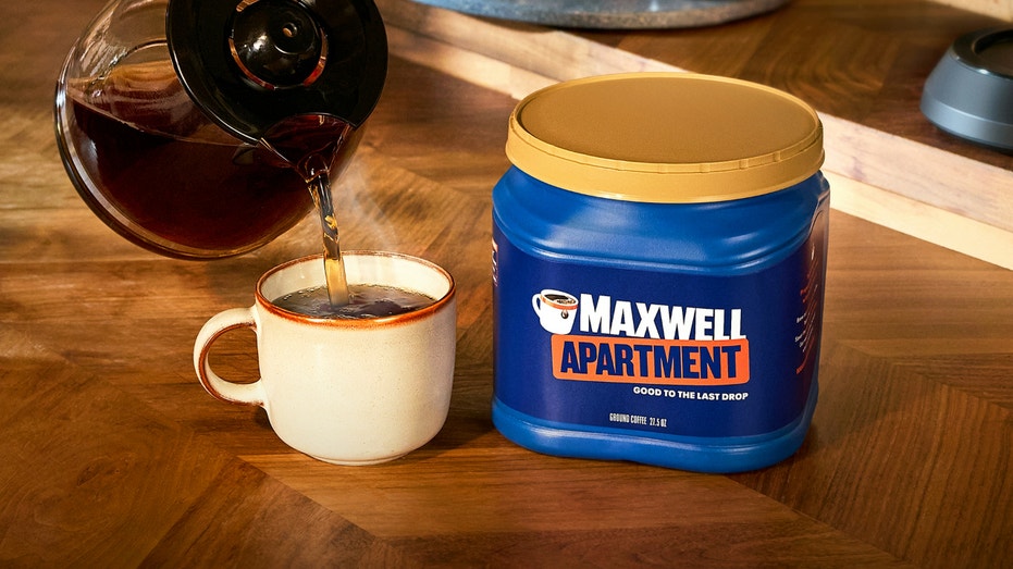 A cup of Maxwell House coffee alongside a rebranded canister dubbed "Maxwell Apartment."