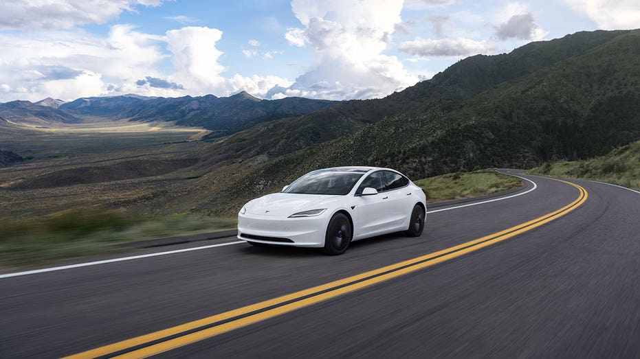 A Tesla Model 3 sedan.