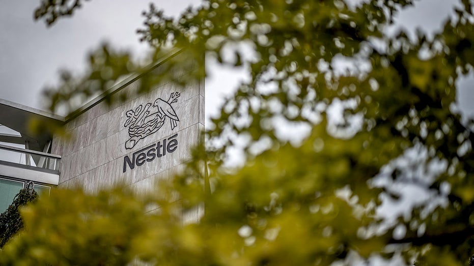 Swiss food giant Nestle logo on the facade of its headquarters