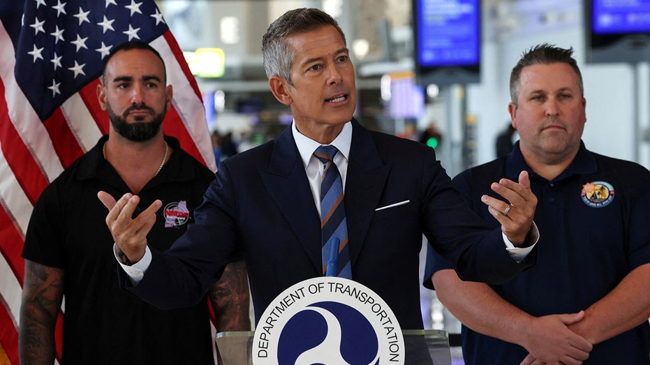 U.S. Transportation Secretary Sean Duffy speaks during NYC news conference