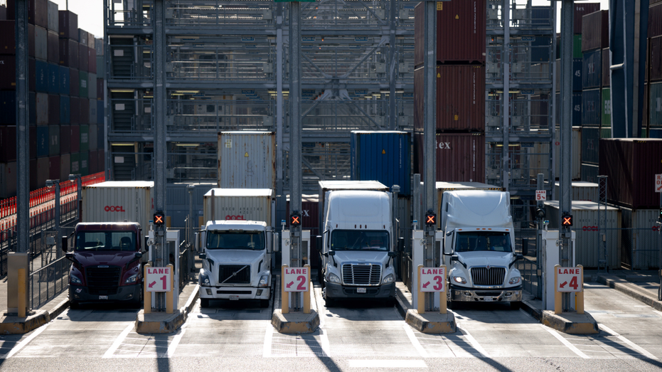 Tractor trailers at the Port of Long Beach in Long Beach, California