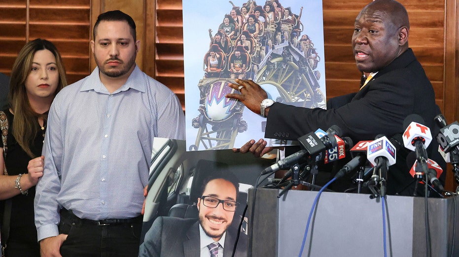 Attorney Benjamin Crump speaks at press conference about Stardust Racers roller coaster