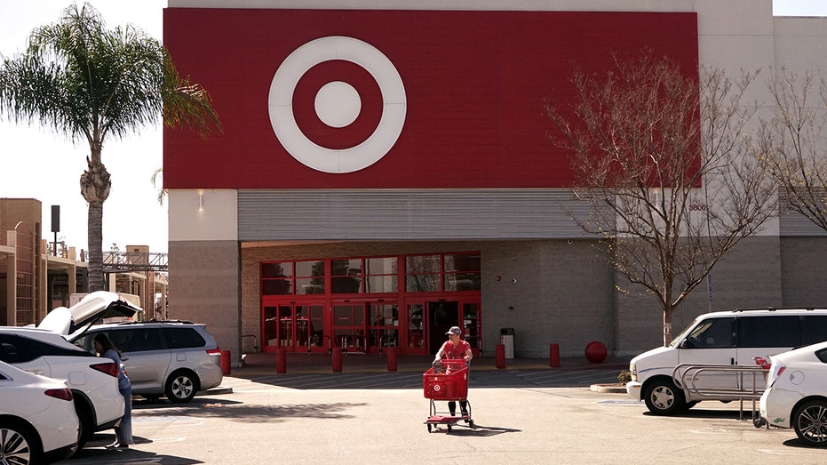 A customer leaves a Target store in Rosemead, Los Angeles County, California.