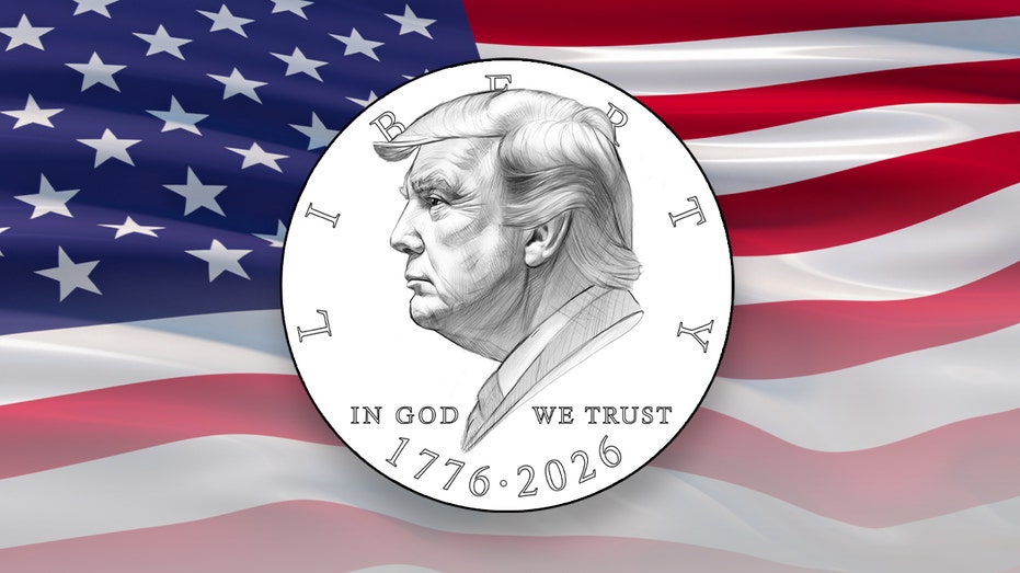Ann illustratiomn of a new commemorative $1 coin the U.S. Treasury is considering minting with President Donald Trump on it.