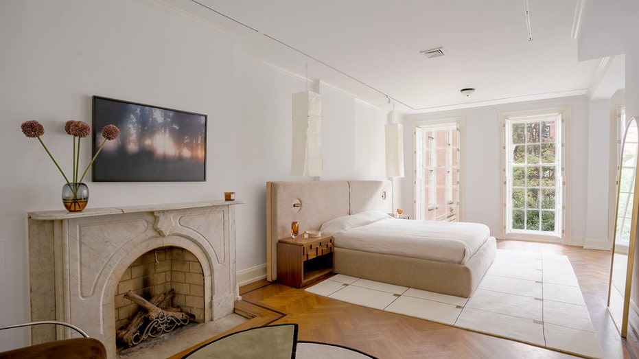 The master bedroom features a fireplace.