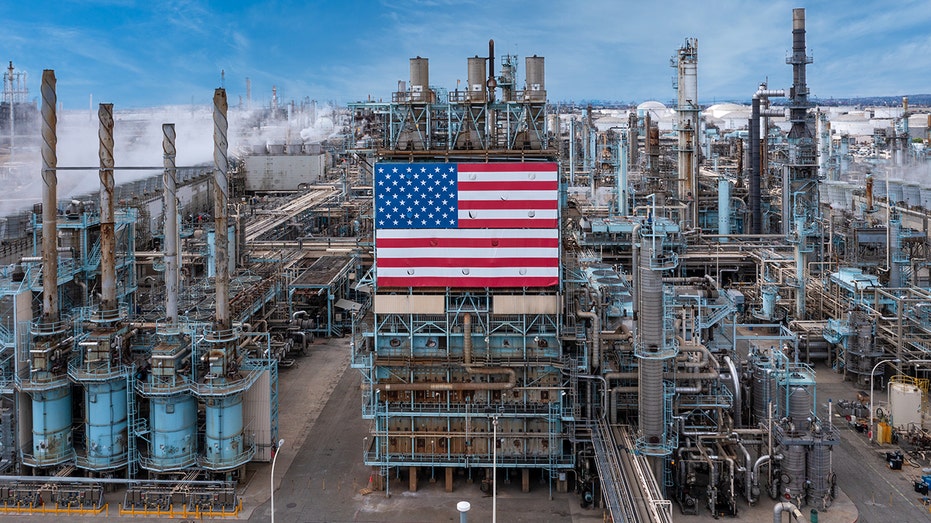 Power plant with American flag