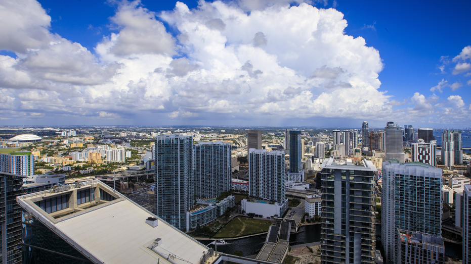 A view of skyscrapers in the financial district in Miami