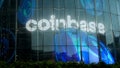 Coinbase logo is seen at the Imax building in London, Great Britain on July 10, 2025. - Fox News