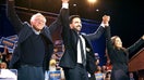 New York City mayoral candidate Zohran Mamdani, center, celebrates with Sen. Bernie Sanders, left, and Rep. Alexandria Ocasio-Cortez, right, during an election rally at Forest Hills Stadium in Queens, New York, on October 26. - Fox Business News