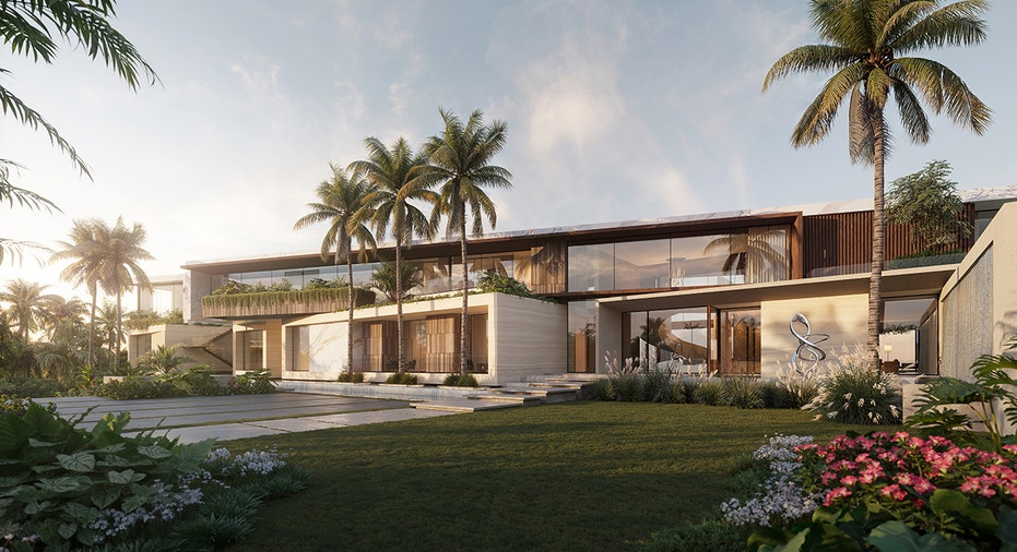 Luxury home on water front yard view