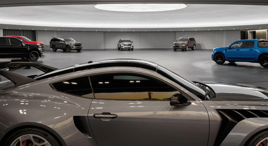 Cars around Ford's world headquarters.