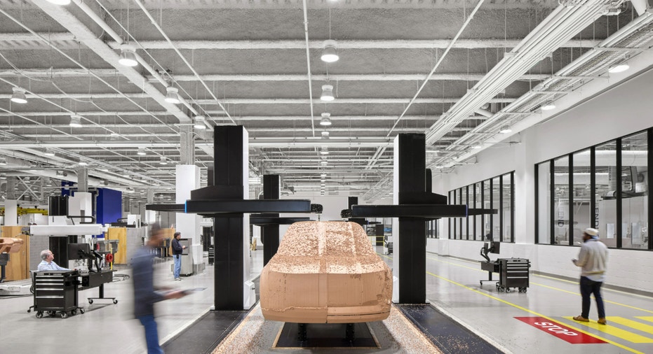 A car at Ford's World Headquarters building in Michigan.