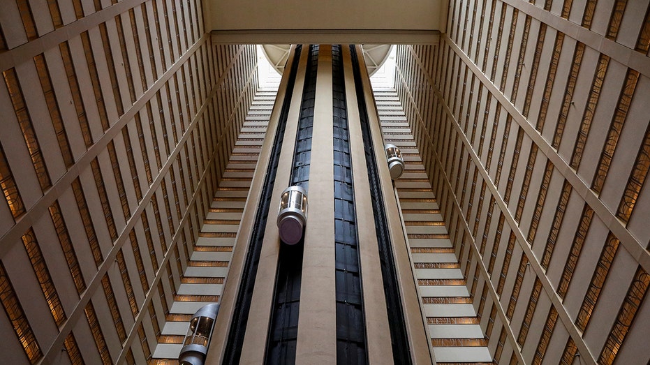 A view inside the lobby of the Marriott Marquis hotel in Times Square in New York