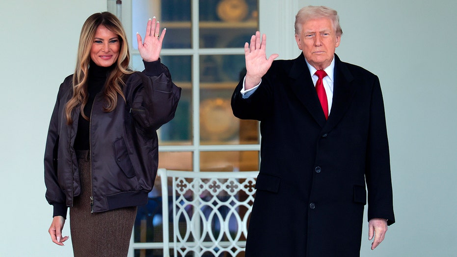 First lady Melania Trump and President Donald Trump wave