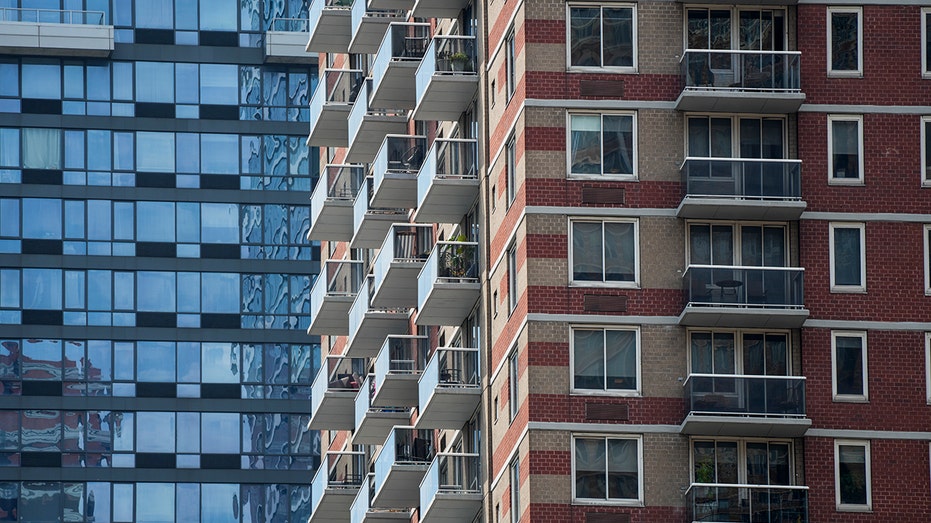General view of apartments buildings in New York City.