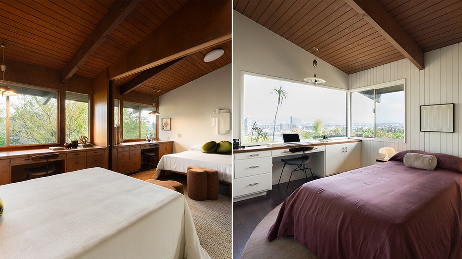 The bedrooms include built-in desks and big windows.