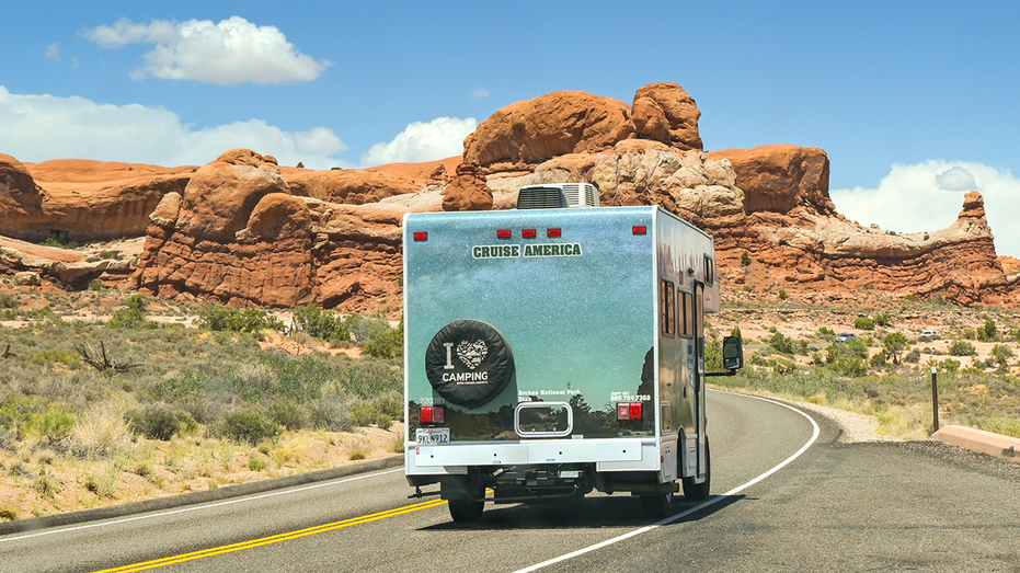 RV driving through a national park