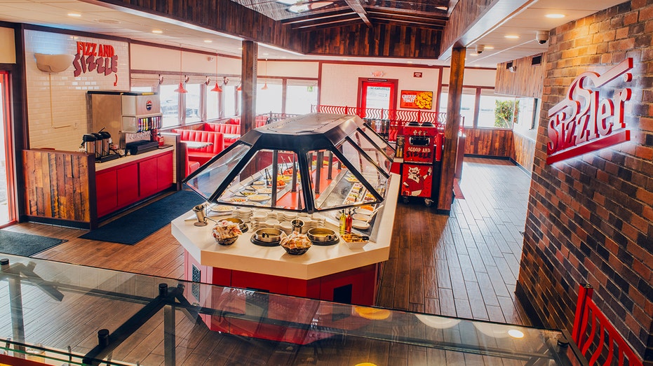 The inside of a Sizzler Family Steak House.