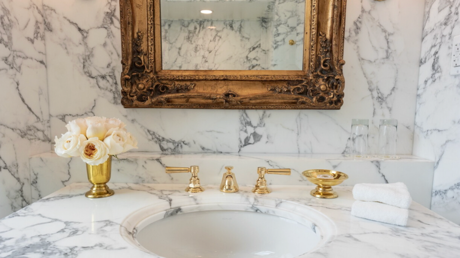 A photo shared on President Donald Trump's Truth Social account of a renovated White House bathroom sink.