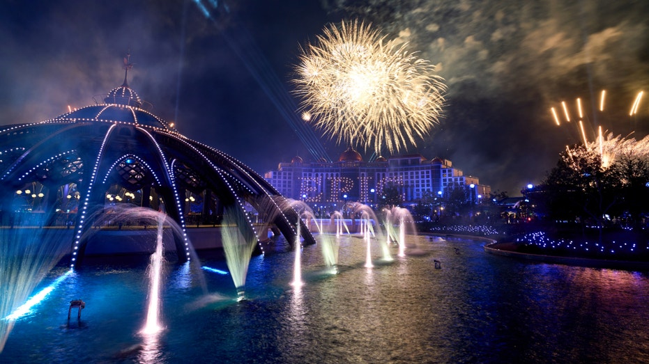 Fireworks and lights at Universal Epic Universe.