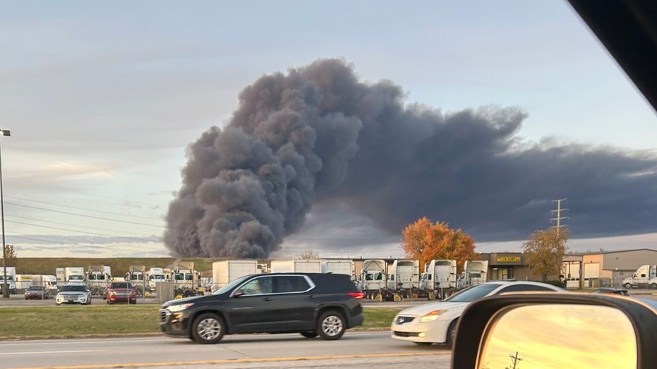 Smoke from a UPS plane crash in Kentucky