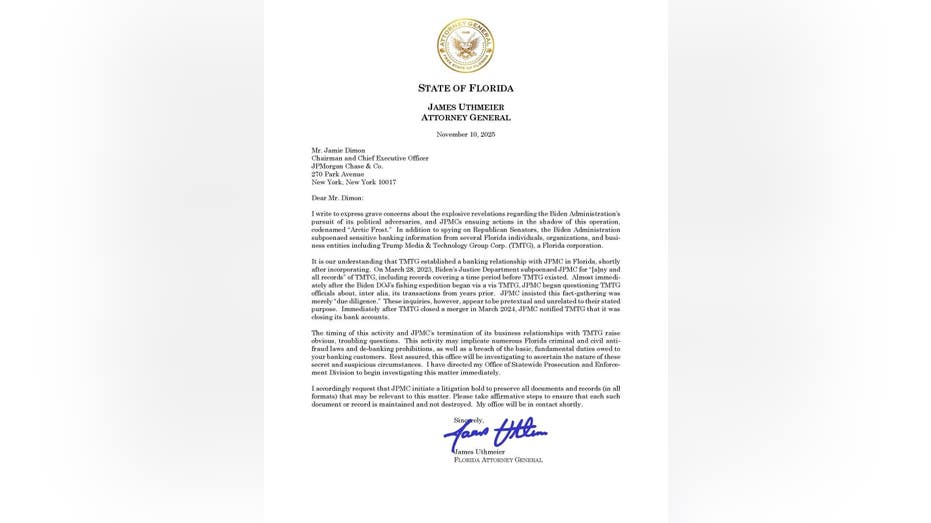 uthmeier-letter-to-jpmc-jamie-dimon Florida probes JPMorganChase over Trump company de-banking scandal