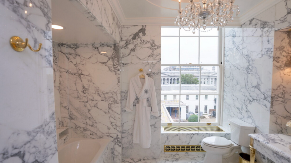 A renovated White House bathroom shared on President Donald Trump's Truth Social account.