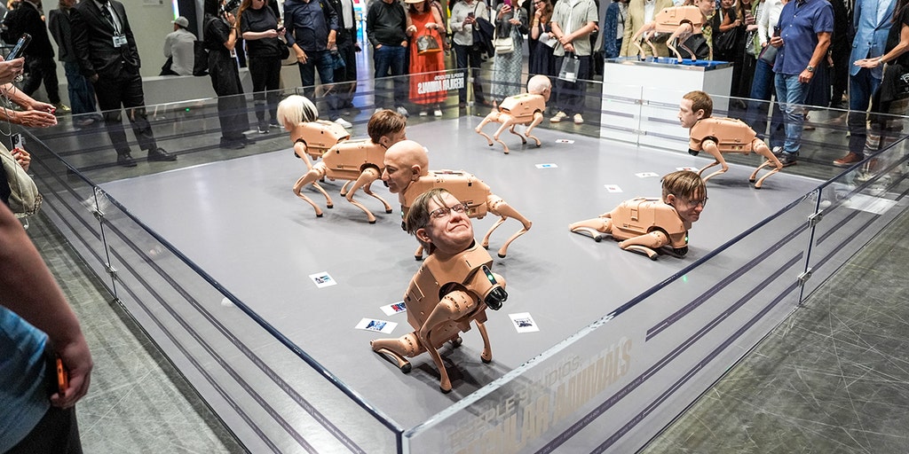 Viral robot dogs with Bezos, Musk heads poop photos at Art Basel