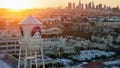 An aerial view of the sun rising beyond the water tower at Paramount Studios on Oct. 30, 2025, in Los Angeles, California. - Fox News