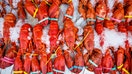 Cooked lobsters sit on ice at Woodman's on July 12, 2025.  - Fox Business News