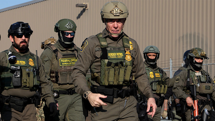 Gregory Bovino, the chief U.S. Border Patrol agent, center, leads several federal agents toward protesters as dozens of protesters clash with federal agents and Illinois State police near the U.S. Immigration and Customs Enforcement holding facility in Broadview, Illinois, on Oct. 3, 2025. - Fox Business News
