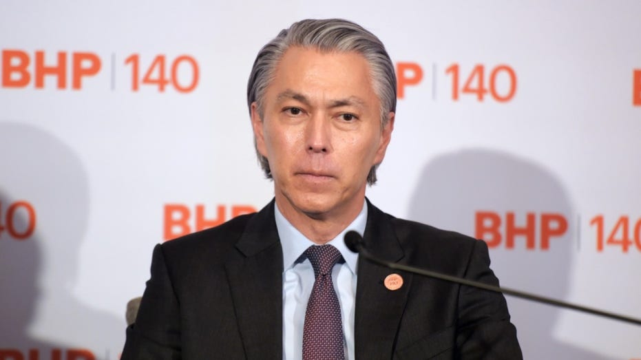 Mike Henry, chief executive officer of BHP Group Ltd., during a news conference in Melbourne, Australia.