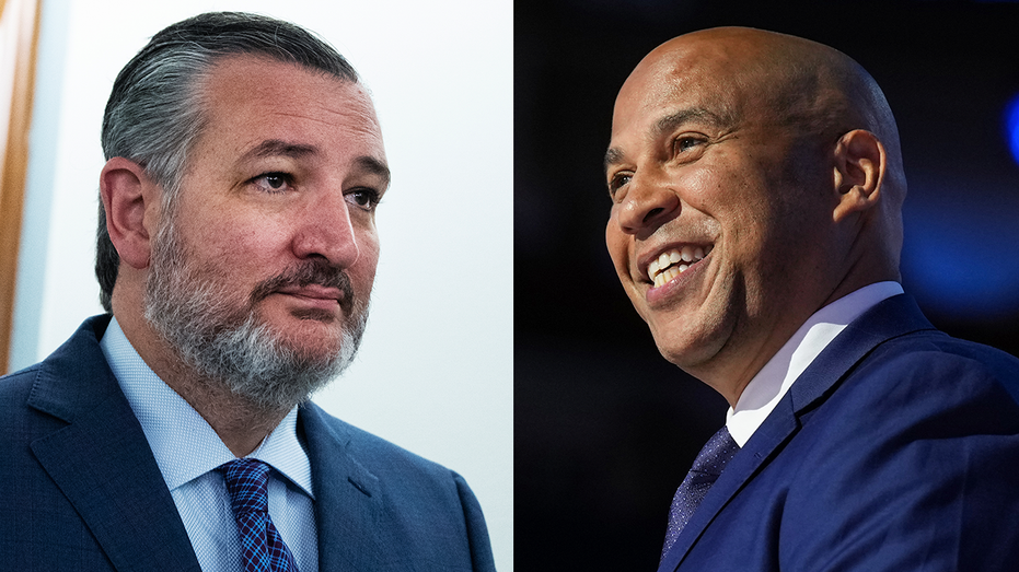 A side by side photo of Sen. Ted Cruz, R-Texas and Sen. Cory Booker, D-New Jersey.
