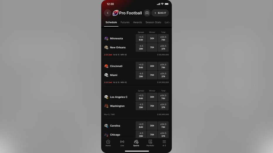 The general arrangement of the app marks the fanatics