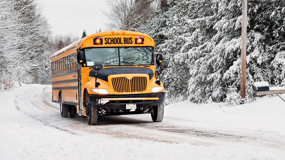 Bus driving in the snow
