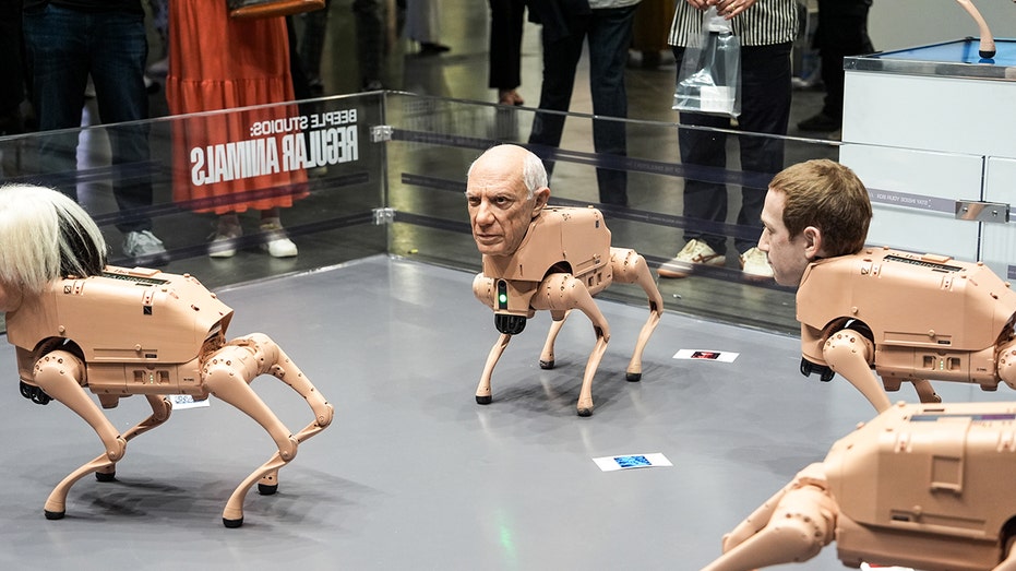 Pablo Picasso replica head on robot dog