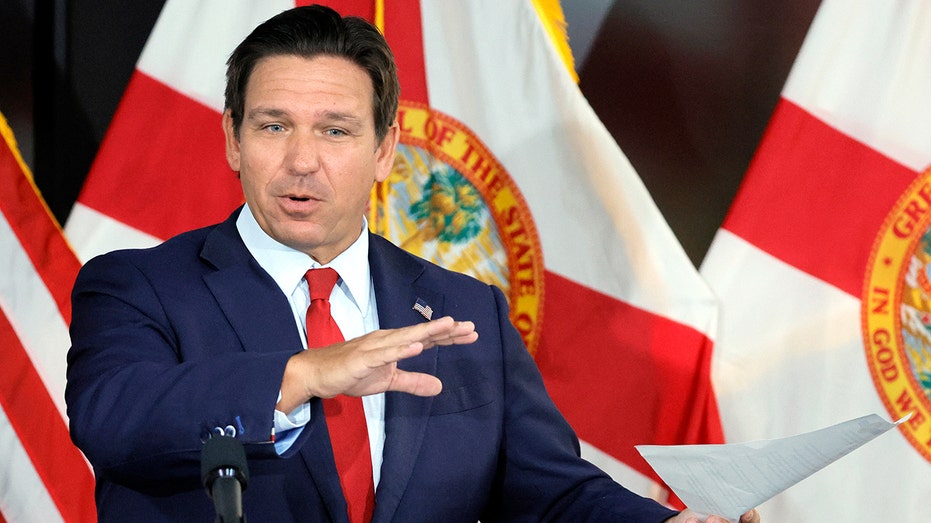 Florida Governor Ron DeSantis speaks on stage