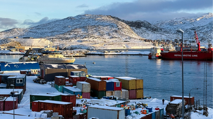 A container ship floats in the harbor in Nuuk, Greenland. The Arctic island is a geographically strategic location for the U.S. military. - Fox Business News