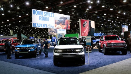 Ford Motor Bronco SUVs are displayed during media day of the Detroit Auto Show in Detroit, Michigan, U.S., January 14, 2026.  REUTERS/Rebecca Cook - Fox Business News