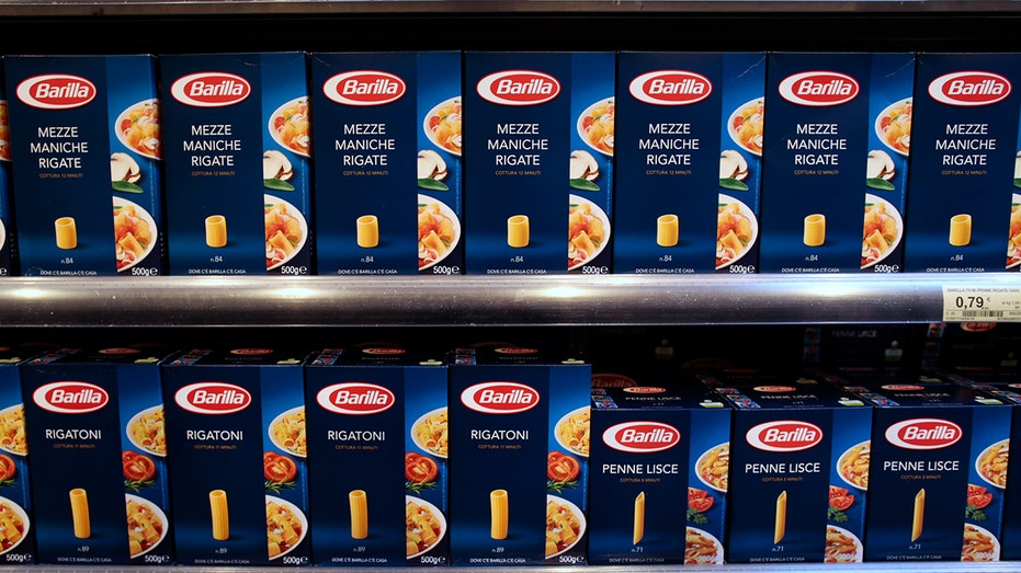 Packs of Barilla pasta are seen in a supermarket in Rome