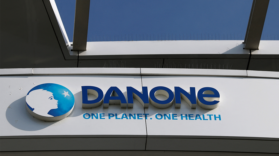 A logo of French food group Danone
