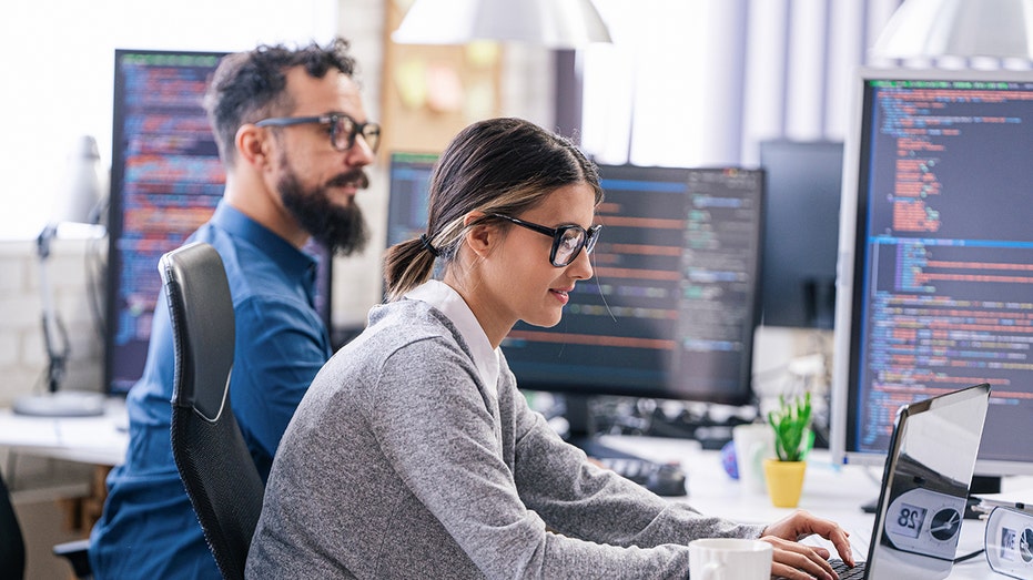 Data scientists working on computers
