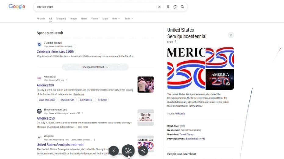Google special fireworks animation for America's 250th birthday